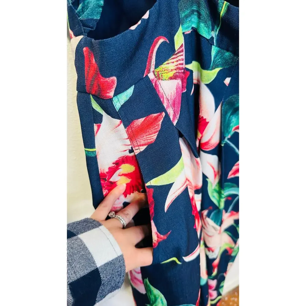 PATBO Navy Blue Floral Halter Neck Center Cut-Out Wide Leg Laelia Jumpsuit US 0 - Picture 7 of 16
